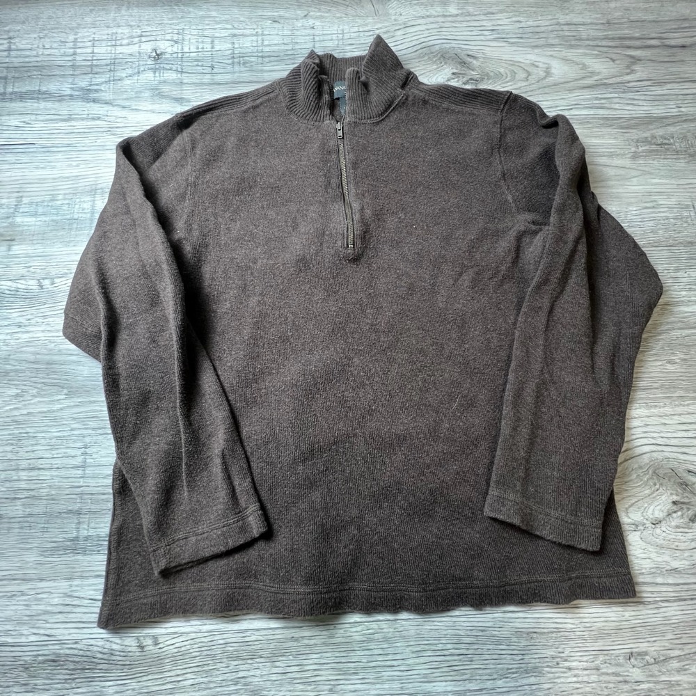 Banana Republic Quarter Zip Sweater Mens S Brown Cotton Rib Pullover Mock Neck